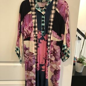 Warm Dress in Silk Patchwork Pattern with Purple Floral Pattern, Size 1